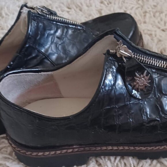 Geier Wally Austria Women’s 39 (US 8) Black Croc Patent Leather Zip Loafers Rare - Picture 8 of 12